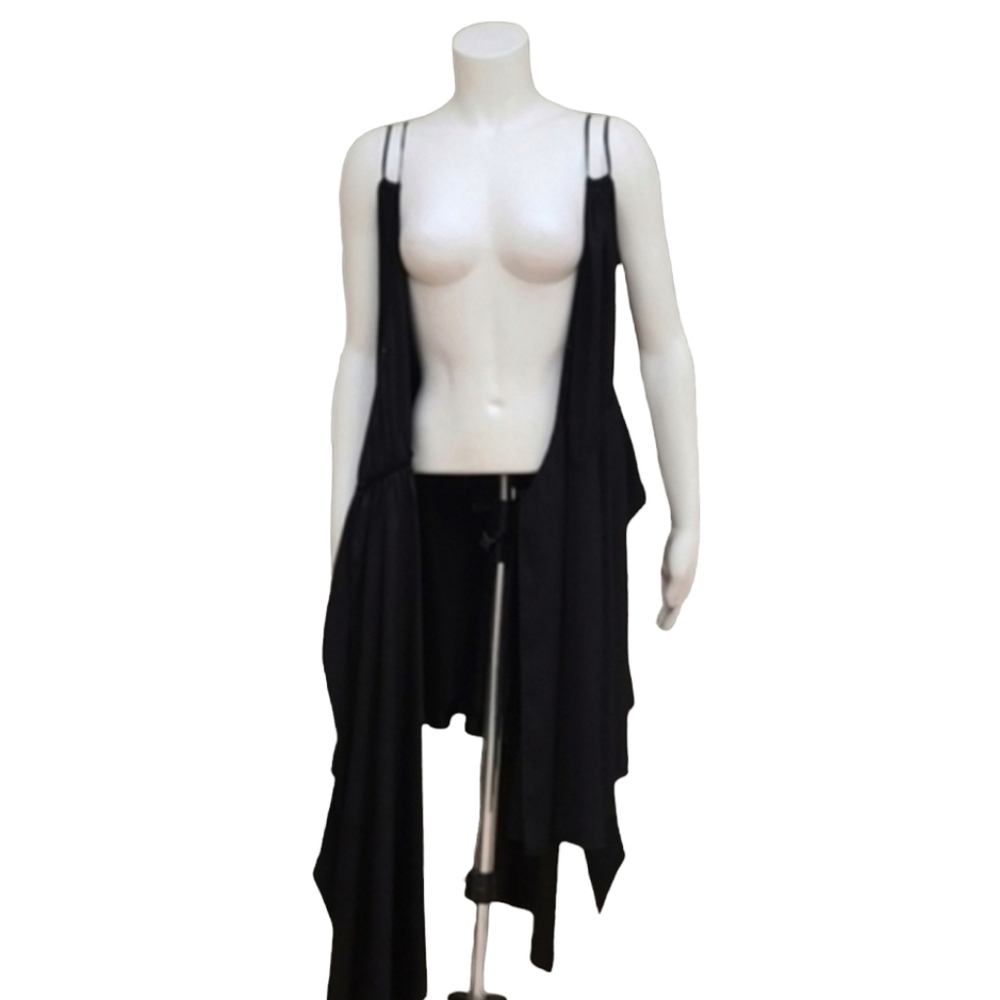 GUESS by MARCIANO Black Asymmetrical Wrap Dress Size M Goth Punk Y2K Bodycon Alt - Picture 12 of 16